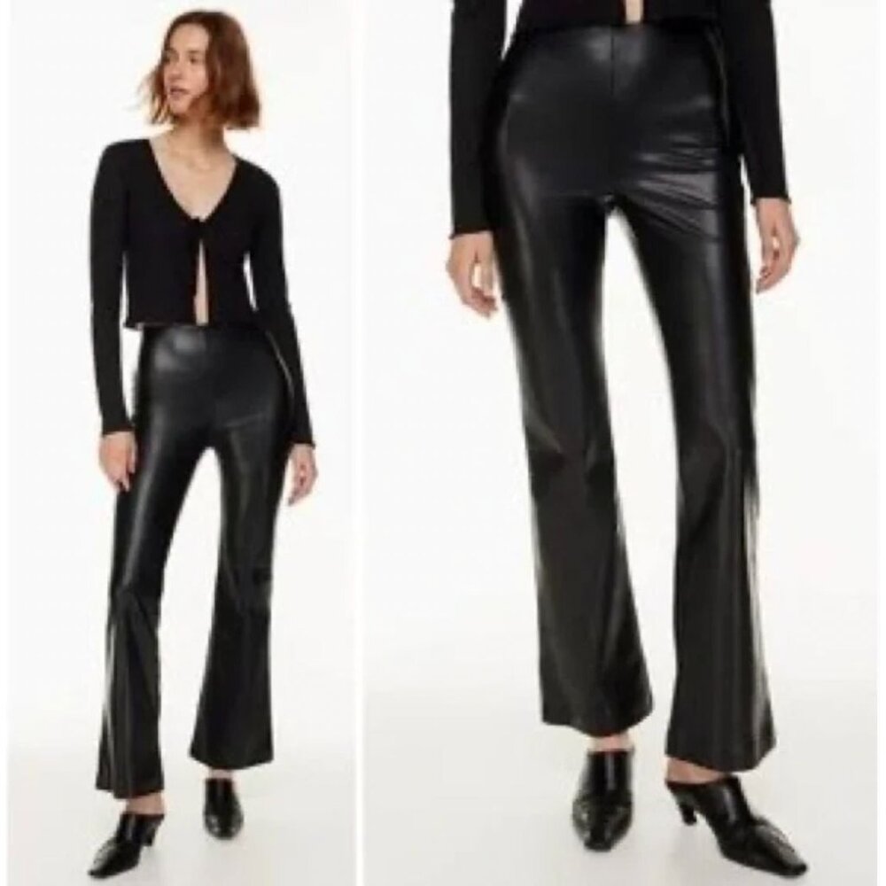 Aritzia Elaine High Rise Vegan Leather Flare Pants 2 Pull On Stretch Minimalist